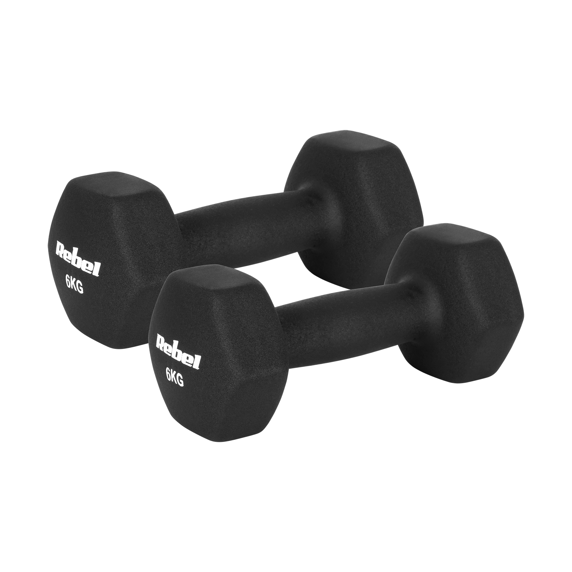 Hantelki żeliwne neoprenowe HEX 2x6kg, REBEL ACTIVE – Idealne do treningu siłowego