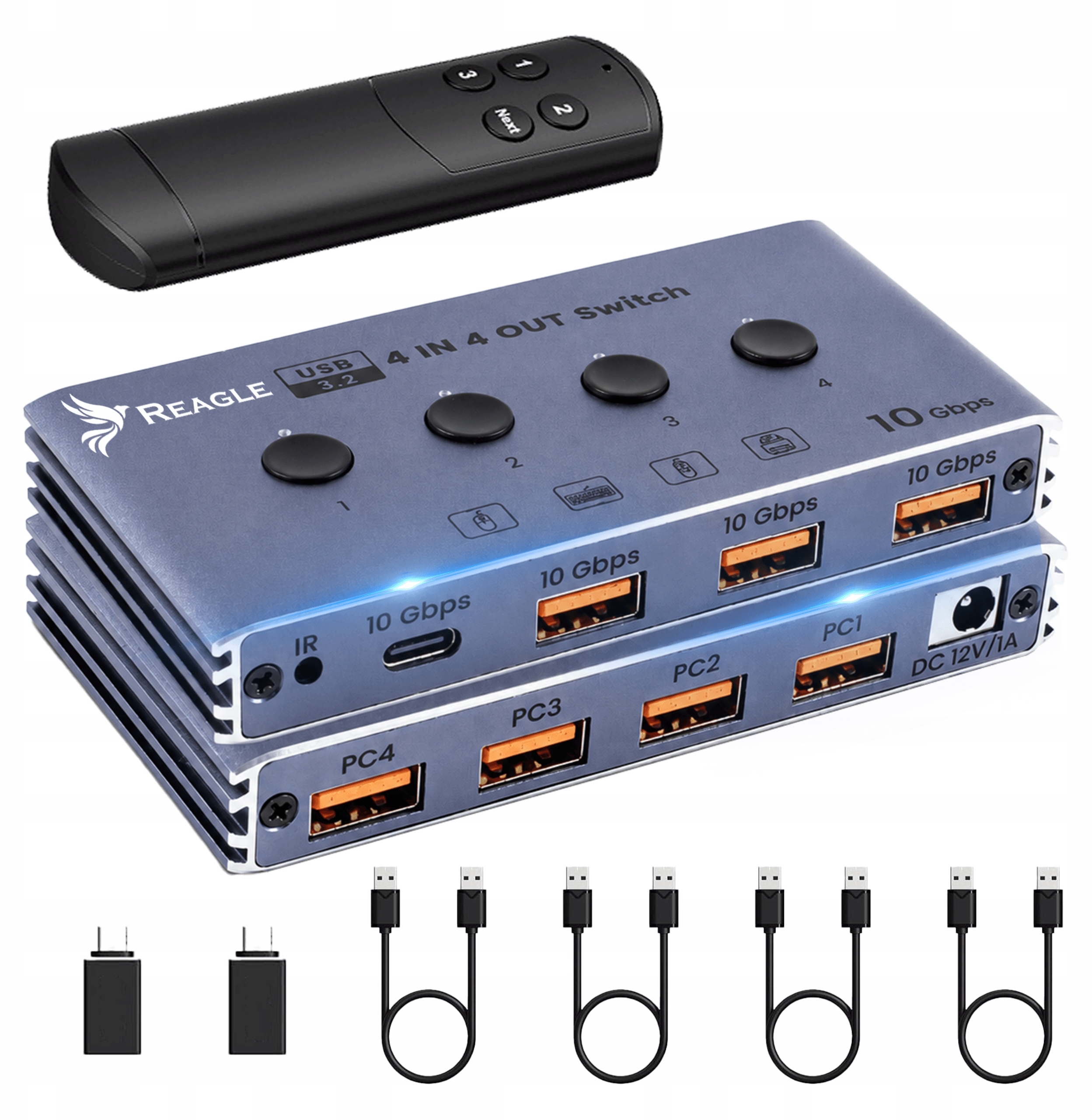Przełącznik USB 3.2 10Gbps KVM 4x4 Pilot 4 Porty USB Hub Adapter – Twoje centrum sterowania