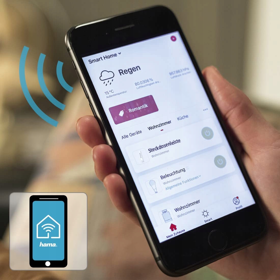 Zdalne sterowanie przez aplikację Hama Smart Home