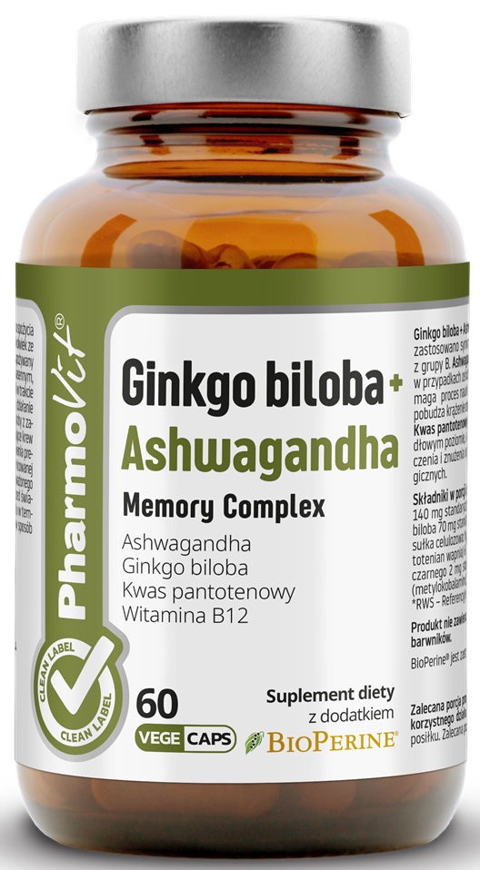 PHARMOVIT Ginkgo Biloba + Ashwagandha – Suplement diety dla lepszej pamięci i koncentracji