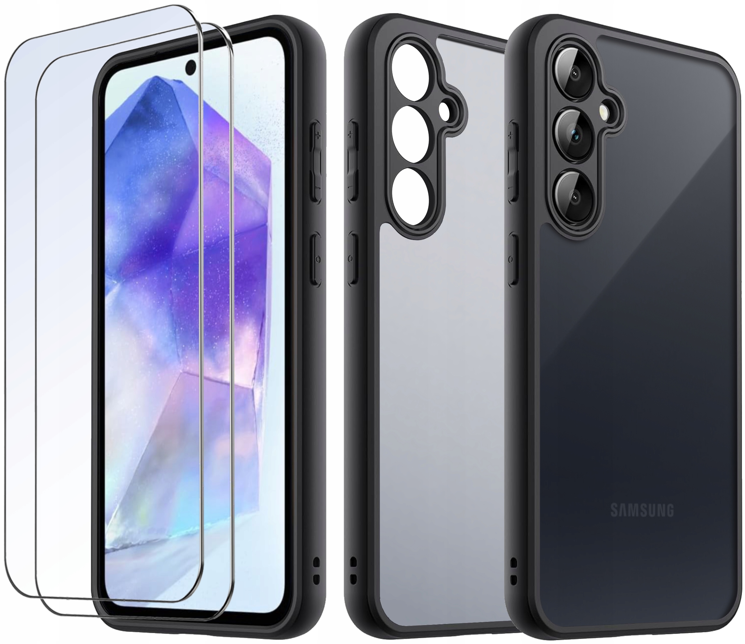 Etui do Samsung A35 | A55 5G MATOWE WZMACNIANE CZARNE ZESTAW 2x SZKŁO – Ochrona i styl w jednym