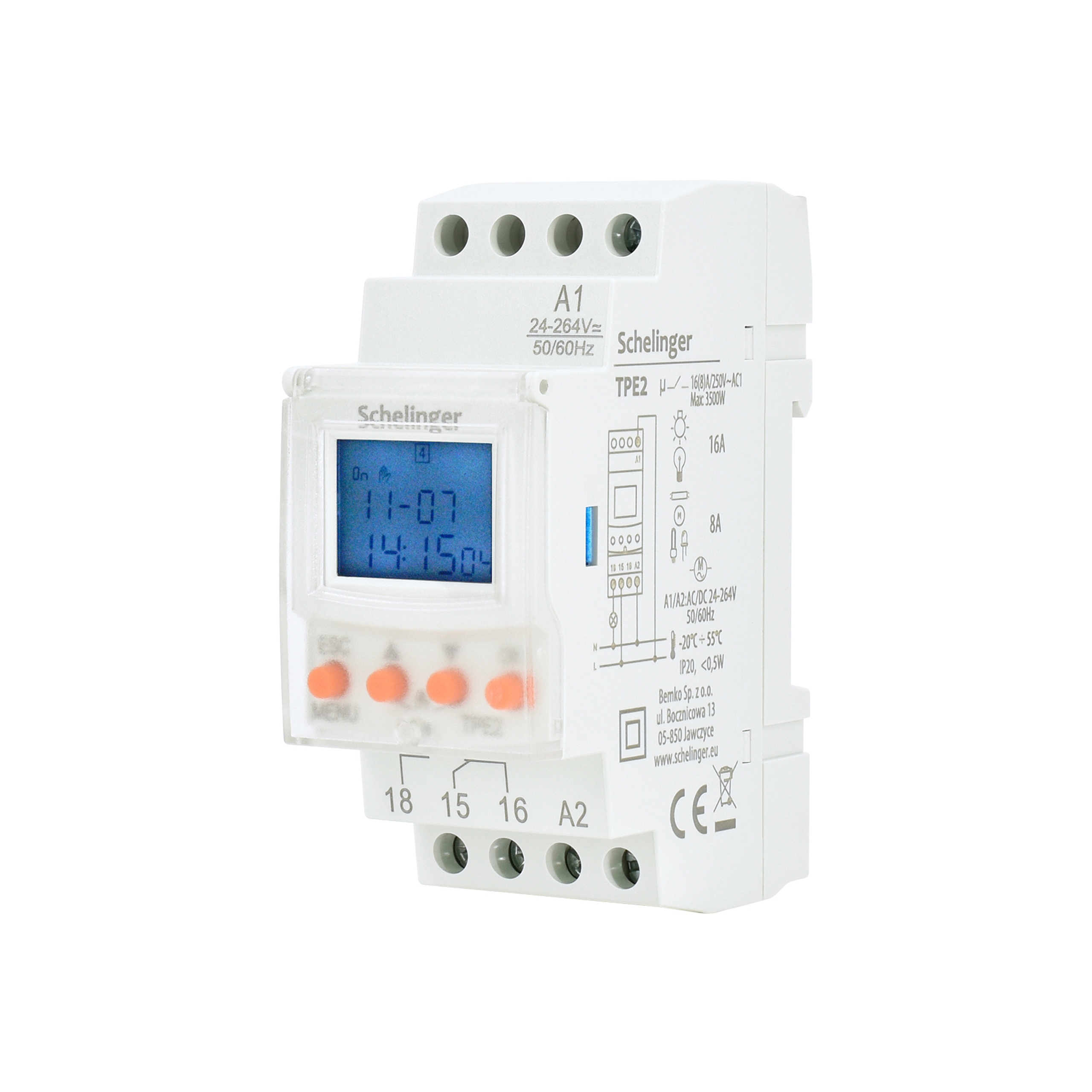 Programator czasowy elektroniczny 16(8)A 7D A26-TPE2