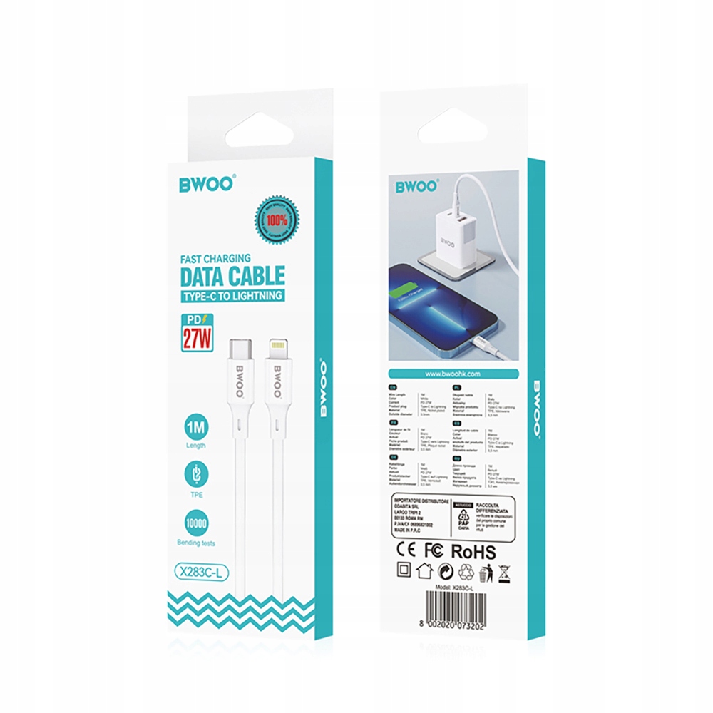 BWOO kabel USB-C - Lightning 1m 27W ABS + TPE – Szybkie ładowanie dla Twoich urządzeń Apple