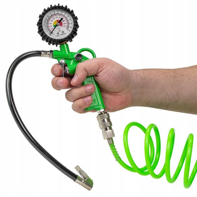 Manometr z końcówką do pompowania - kontrola ciśnienia w oponach
