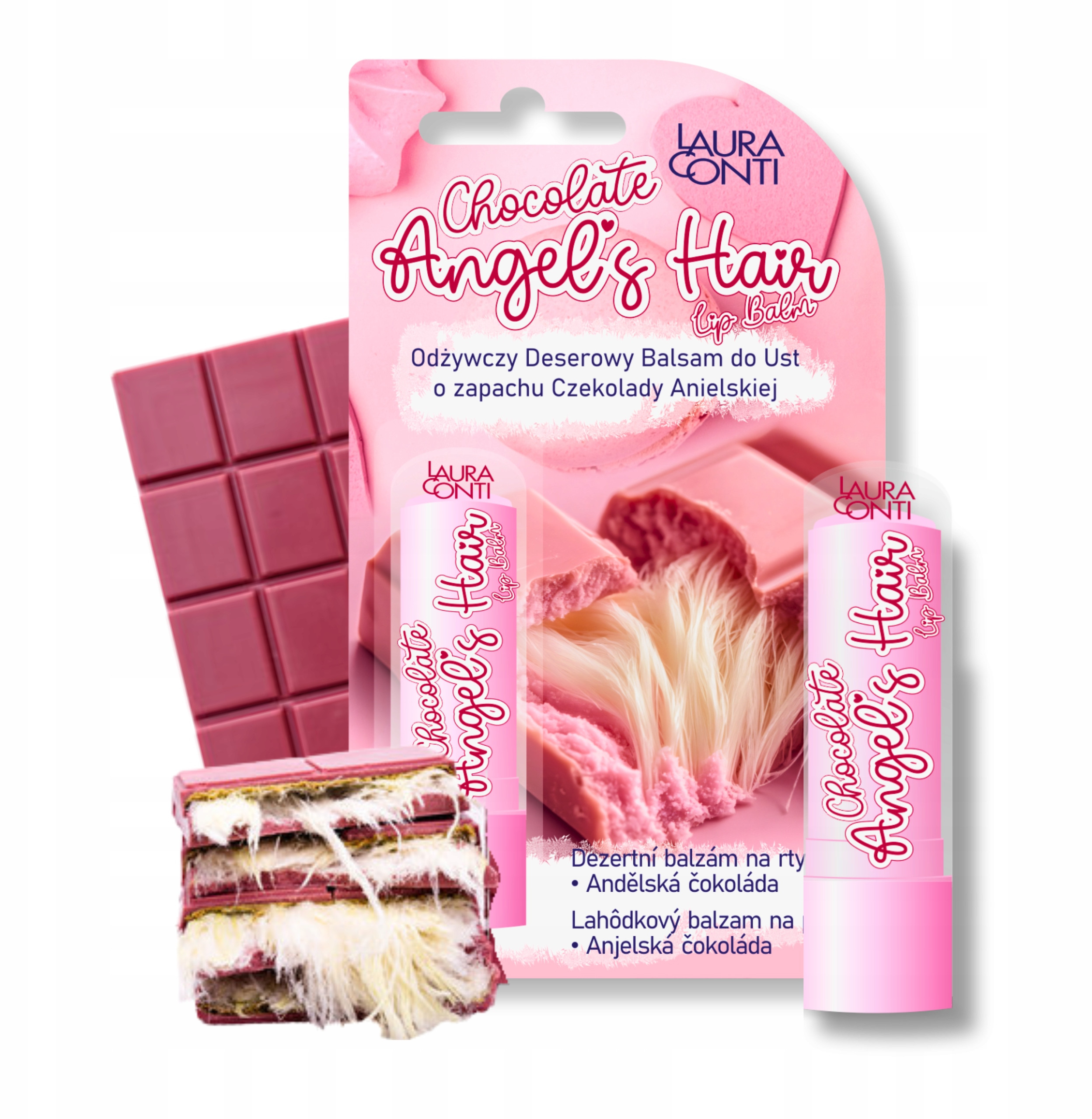 LAURA CONTI Chocolate Angel's Hair – Odżywczy deserowy balsam do ust Anielska Czekolada