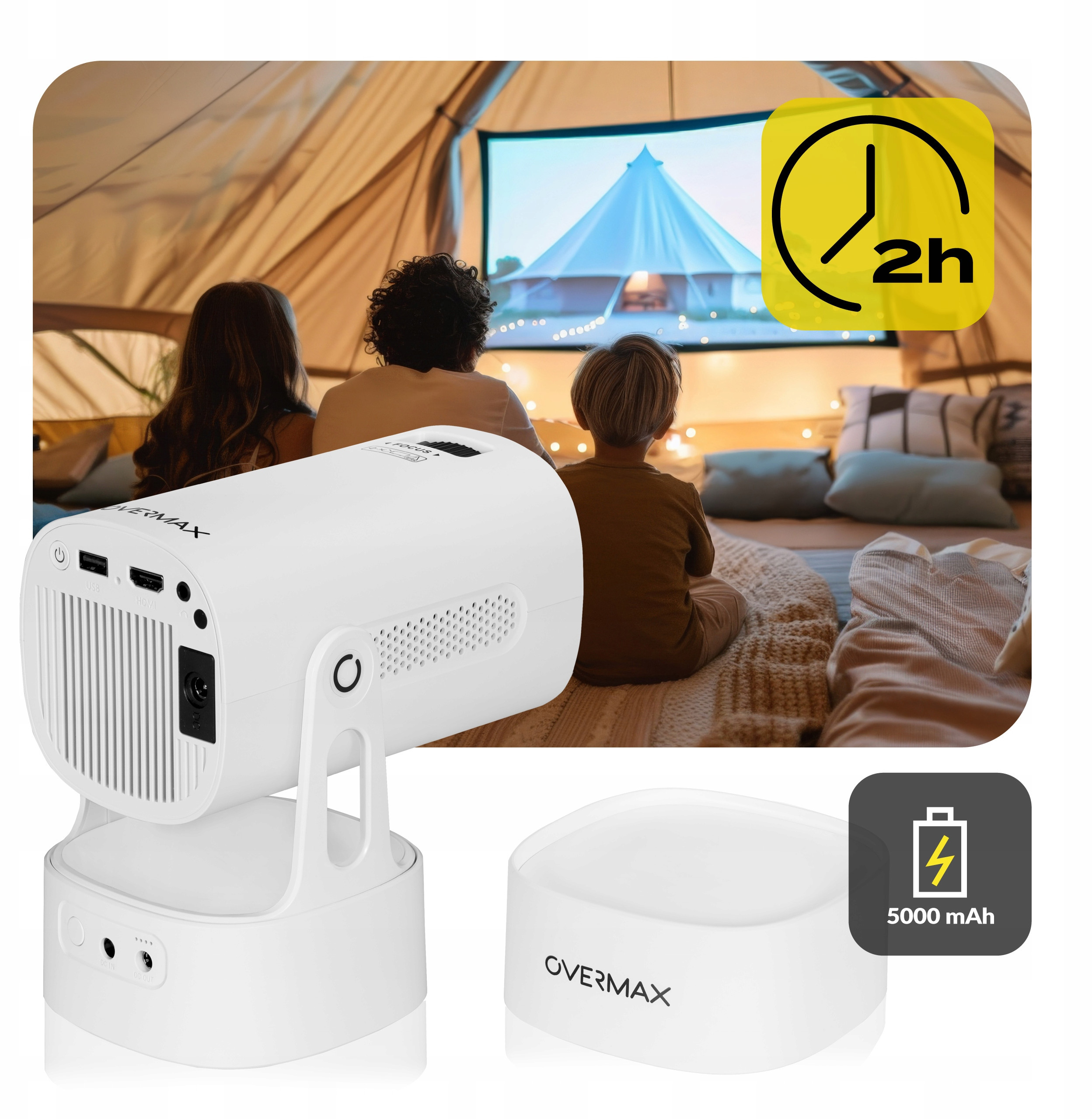 Wbudowana bateria 5000mAh – Bezprzewodowa swoboda projekcji