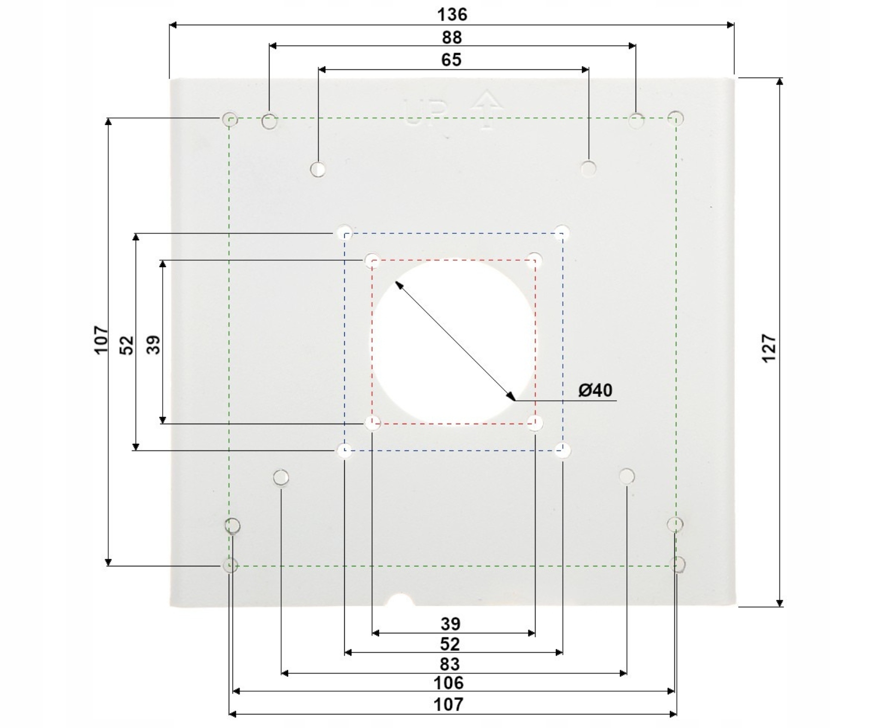 Wymiary i waga uchwytu: 134 x 127 x 56 mm, 0.25 kg