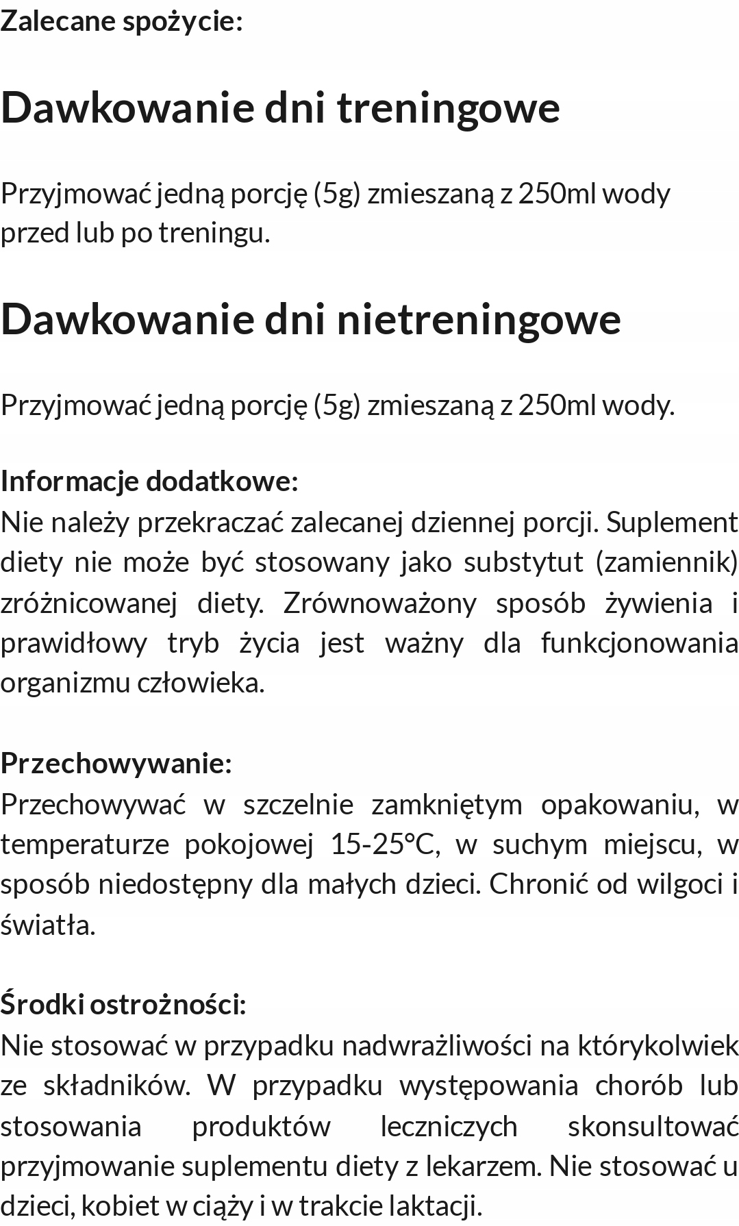 Zalecane spożycie i informacje dodatkowe
