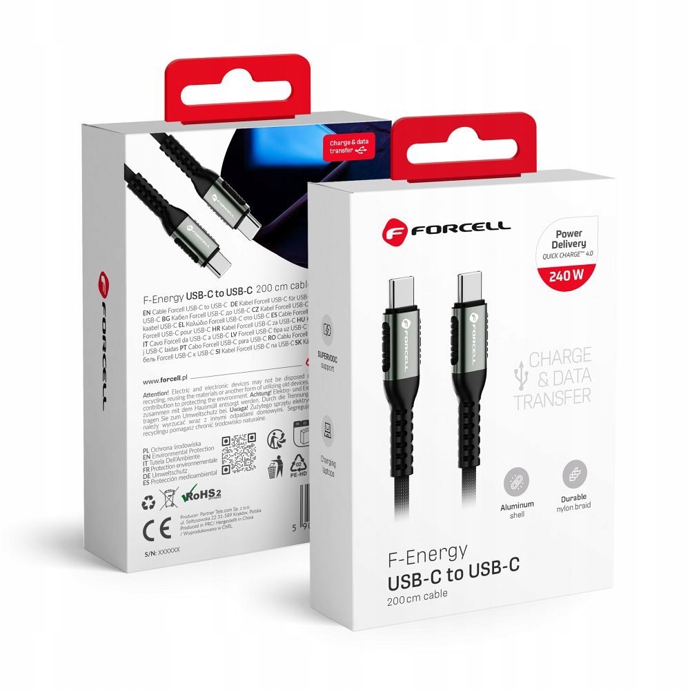Kabel USB-C do USB-C 240 W Forcell – Wydajność i trwałość na najwyższym poziomie