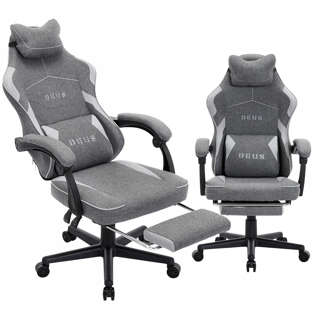 Fotel Gamingowy DEUS Edge Gray-2 z podnóżkiem – Komfort i styl w jednym