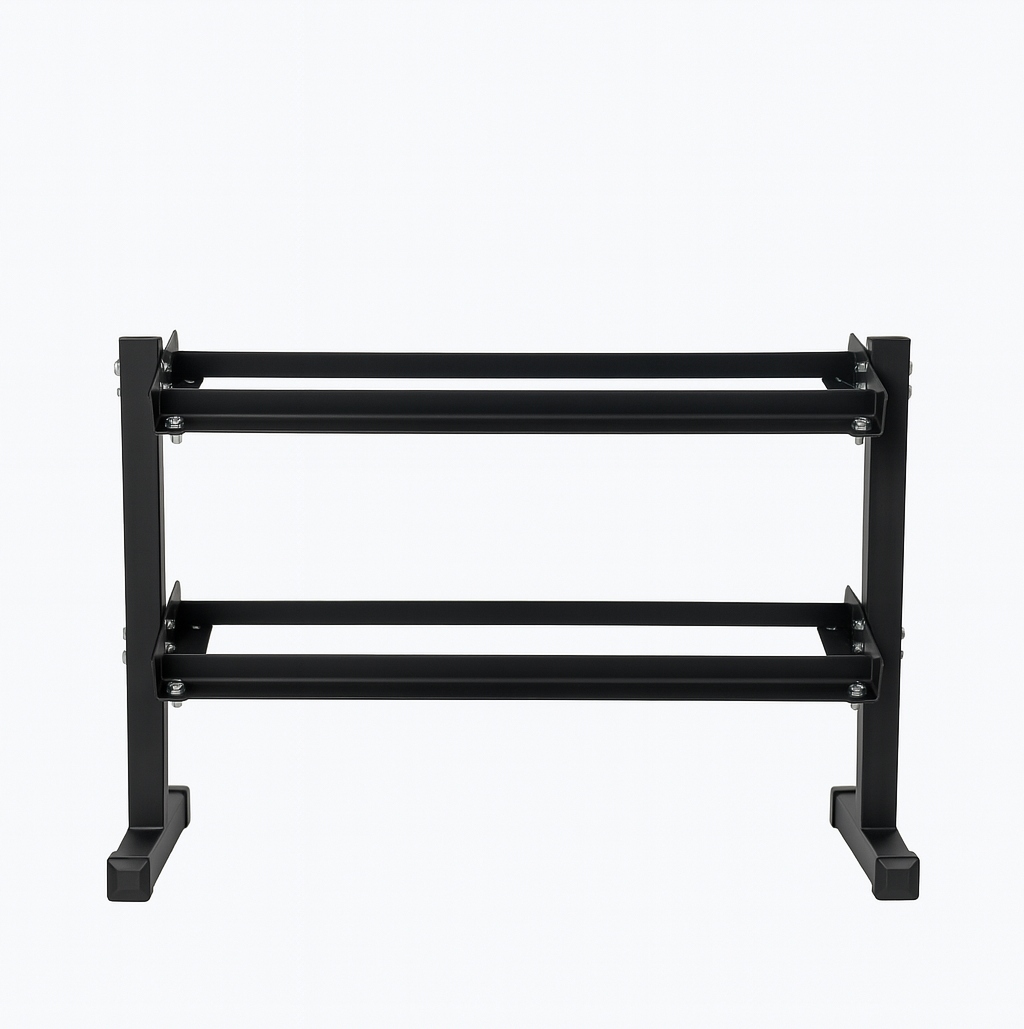 Regulowany rozstaw półek – Dopasuj stojak do swoich hantli