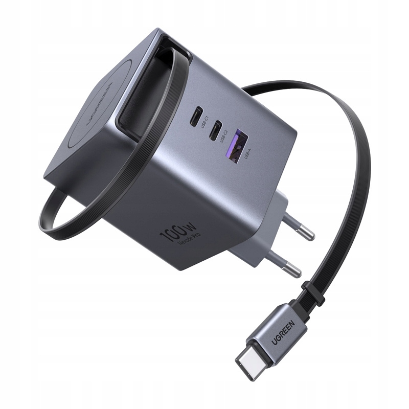 Ugreen X616 Ładowarka GaN 100W z Zwijanym Kablem USB-C – Szybkie Ładowanie w Każdej Sytuacji
