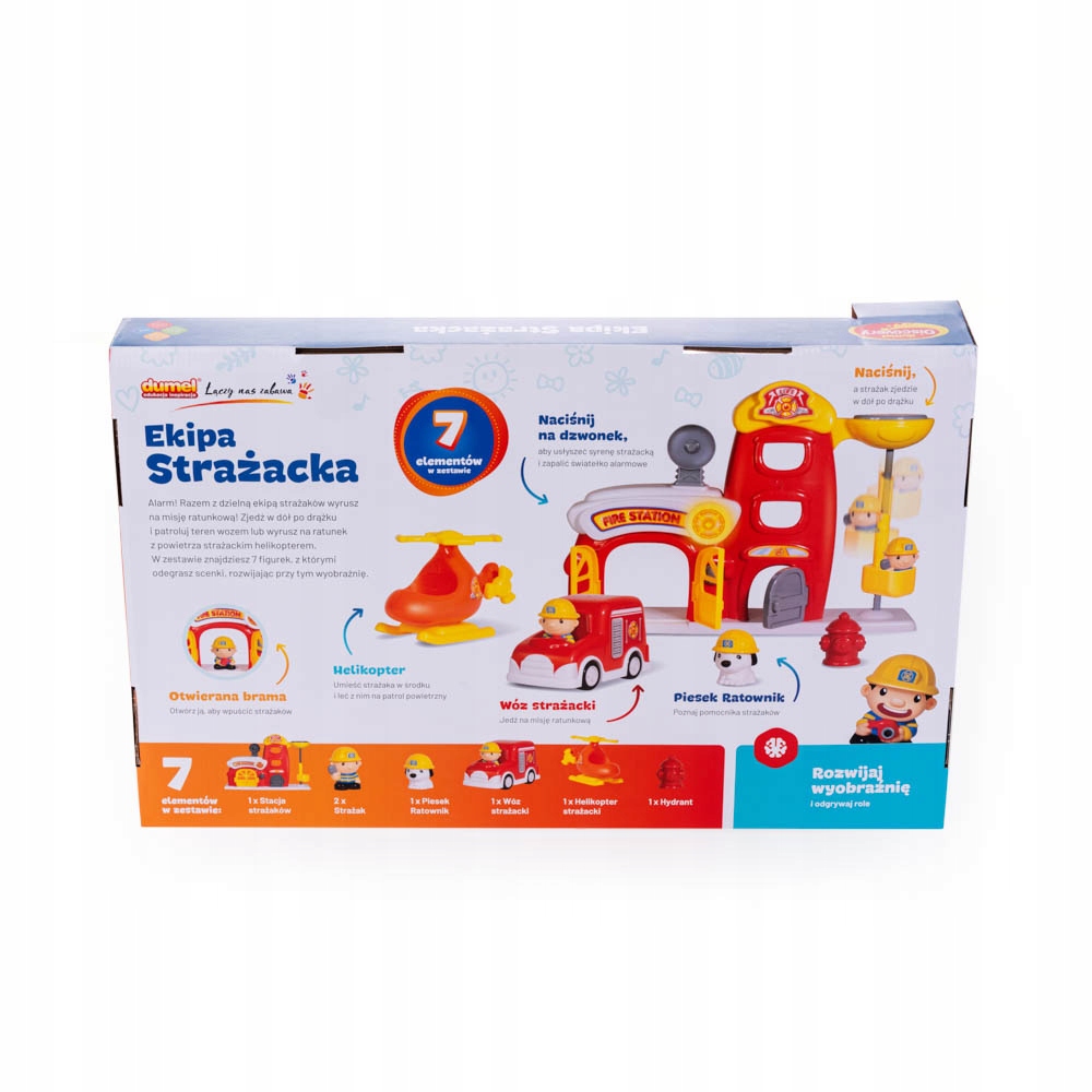 Elementy zestawu: stacja, wóz strażacki i helikopter