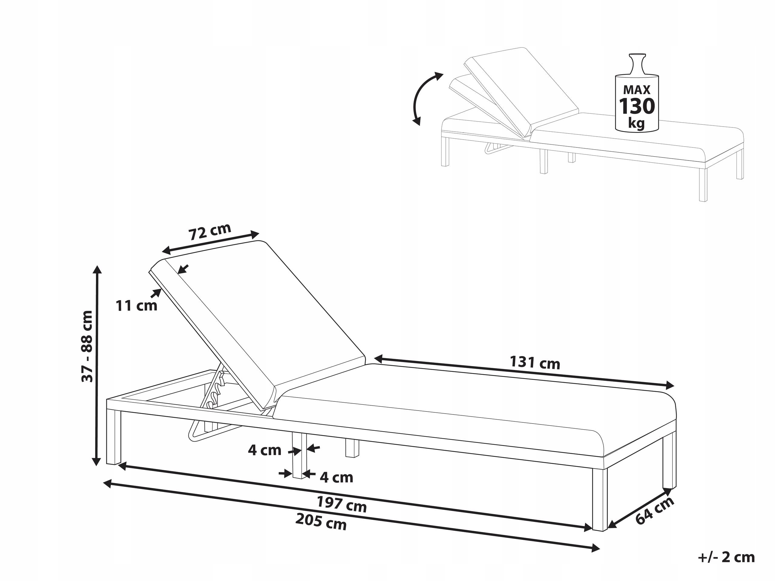 Wymiary i maksymalne obciążenie leżaka
