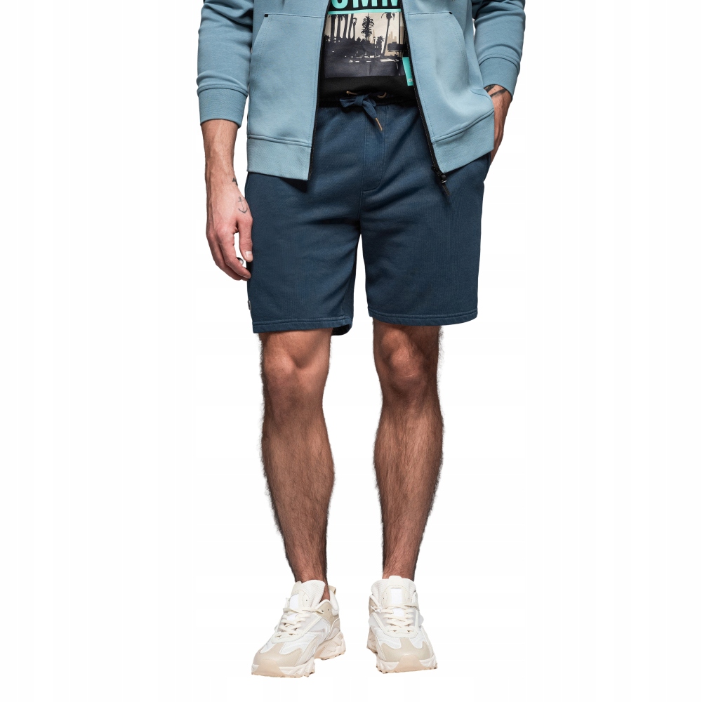 Krótkie spodenki dresowe męskie RELAXED FIT w stylu athleisure granatowe V4 OM-SRWS-0122 M
