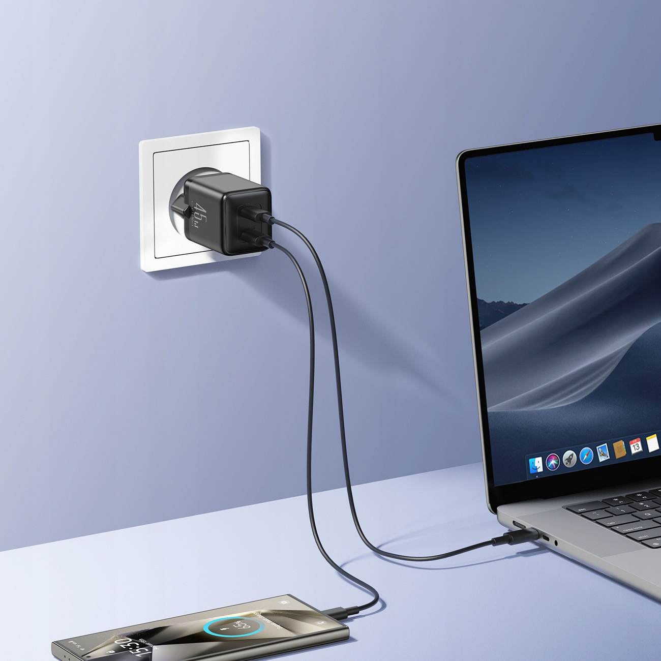 Dwa porty USB-C – Ładowanie dwóch urządzeń jednocześnie