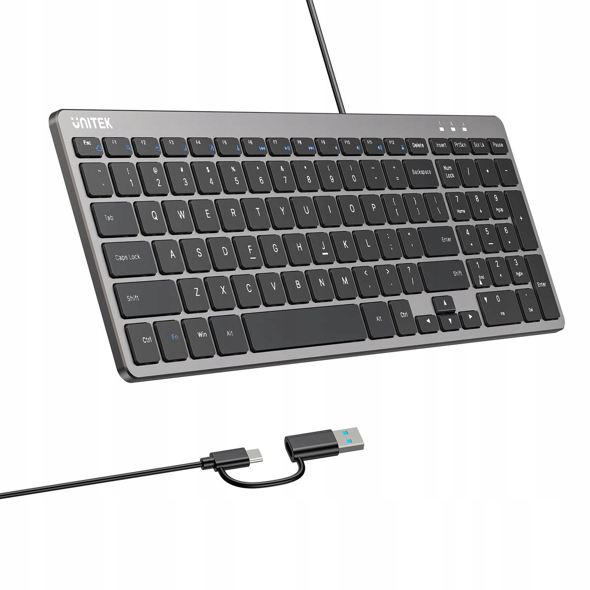 Unitek SlimTap Lekka klawiatura przewodowa biurowa USB-C/USB-A – Idealne rozwiązanie do biura