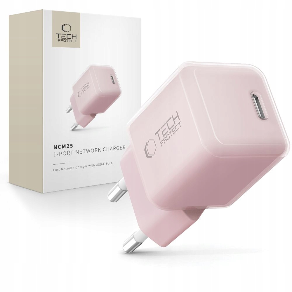 Ładowarka sieciowa Tech-Protect NCM25 USB-C 25W w kolorze Baby Pink