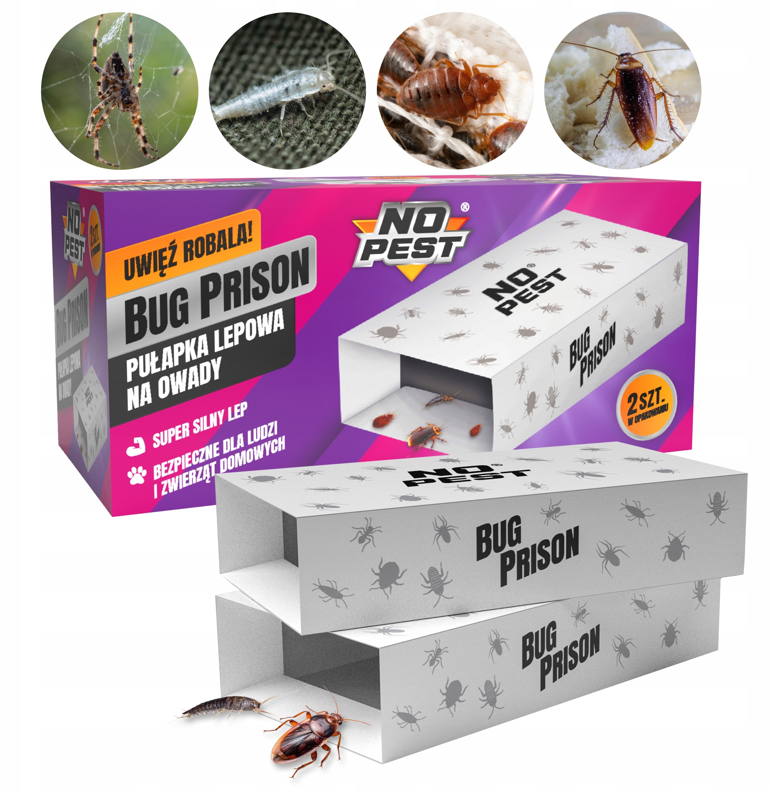 Pułapka Lepowa Lep na Rybiki, Pchły, Karaluchy, Prusaki, Pluskwy, Pająki i Chrząszcze 'Bug Prison' – Skuteczna ochrona przed insektami