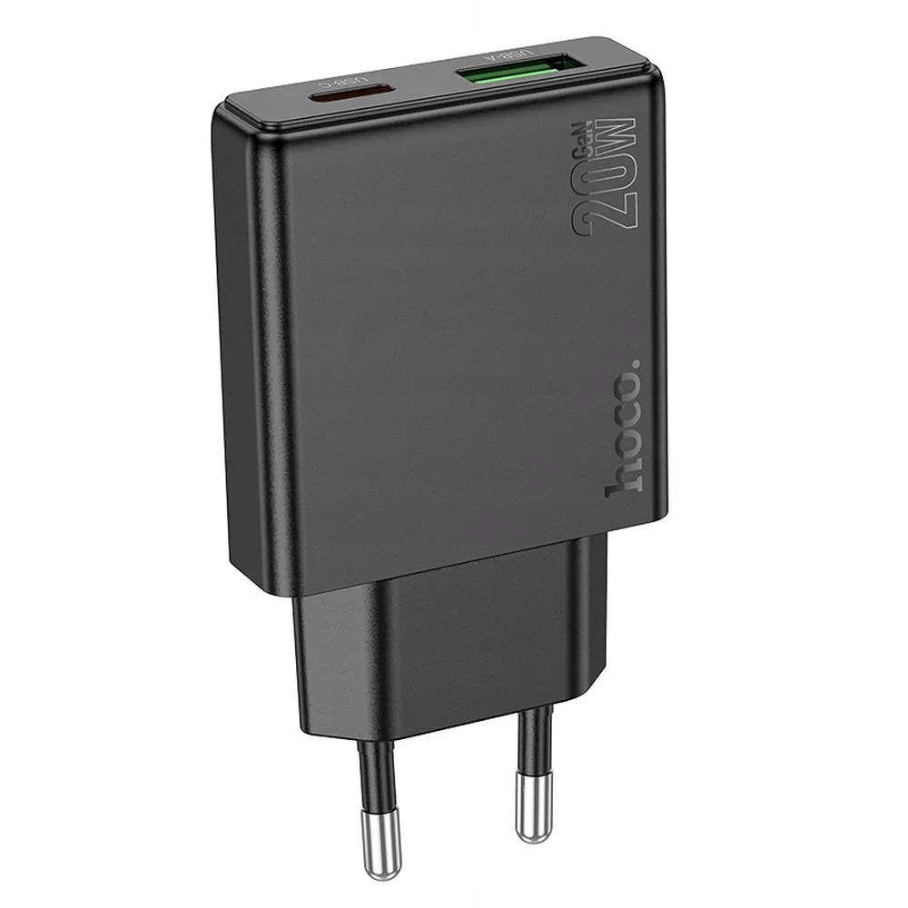 Ładowarka sieciowa Hoco Slim USB A + USB C QC3.0 PD 3A 20W N38 czarna – Szybkie ładowanie w zasięgu ręki