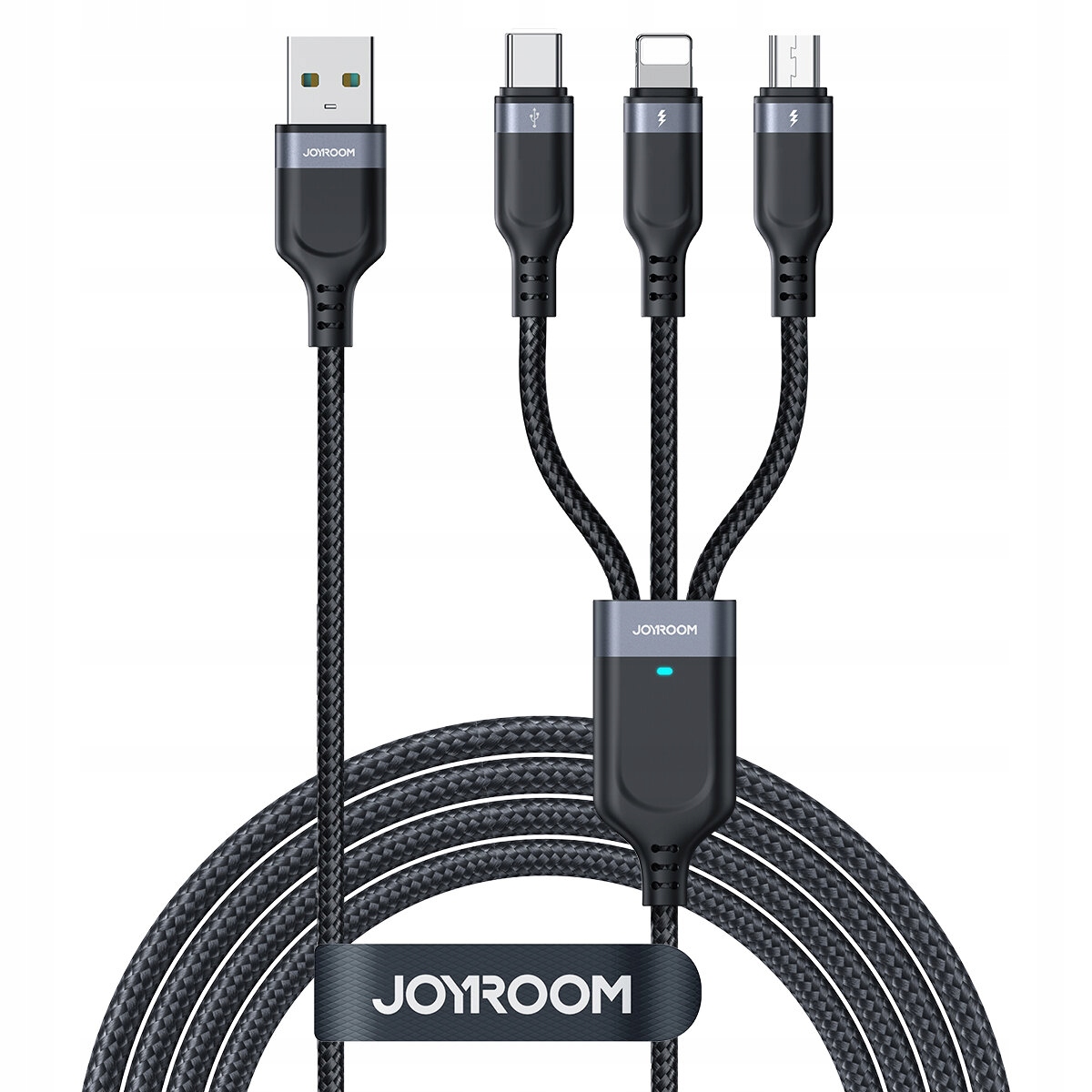 Kabel USB-A - USB-C + microUSB + Lightning 1.2 m Czarny (JYR842) – Wszechstronność w jednym