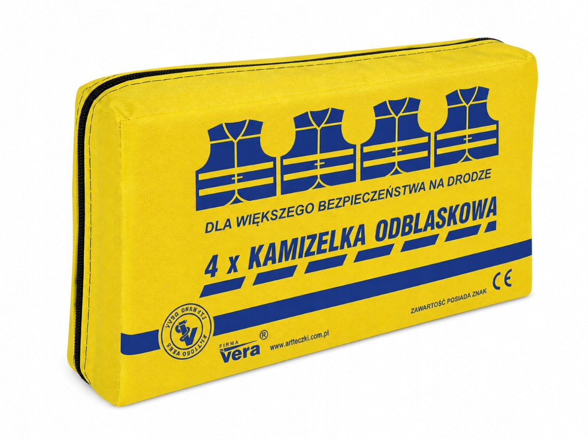 Zestaw 4 kamizelek ostrzegawczych w opakowaniu z tkaniny wodoodpornej Vera - żółta