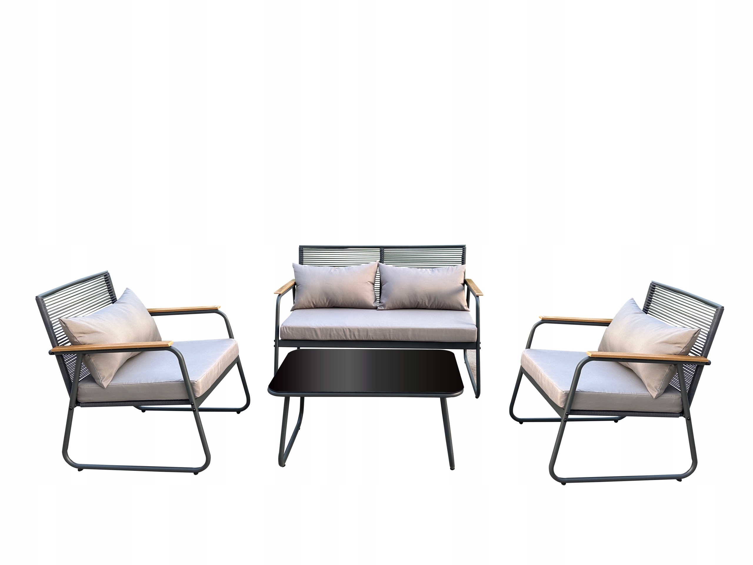 Zestaw mebli ogrodowych sofa 2 fotele i stolik czarny – Elegancja i komfort w Twoim ogrodzie