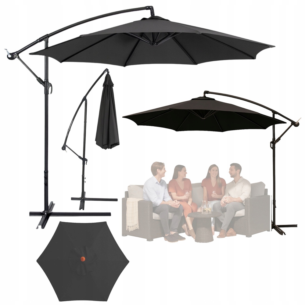 Parasol Ogrodowy Boczny z Regulacją Pochyłu i Pokrowcem 350 x 250cm Antracyt – Komfortowy cień w Twoim ogrodzie