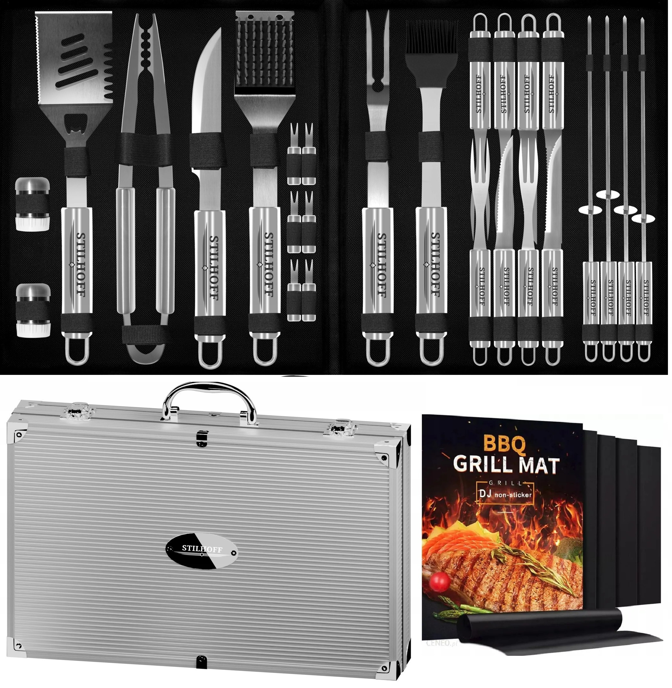 Wysokiej jakości sztućce do grillowania – 32 elementy w zestawie
