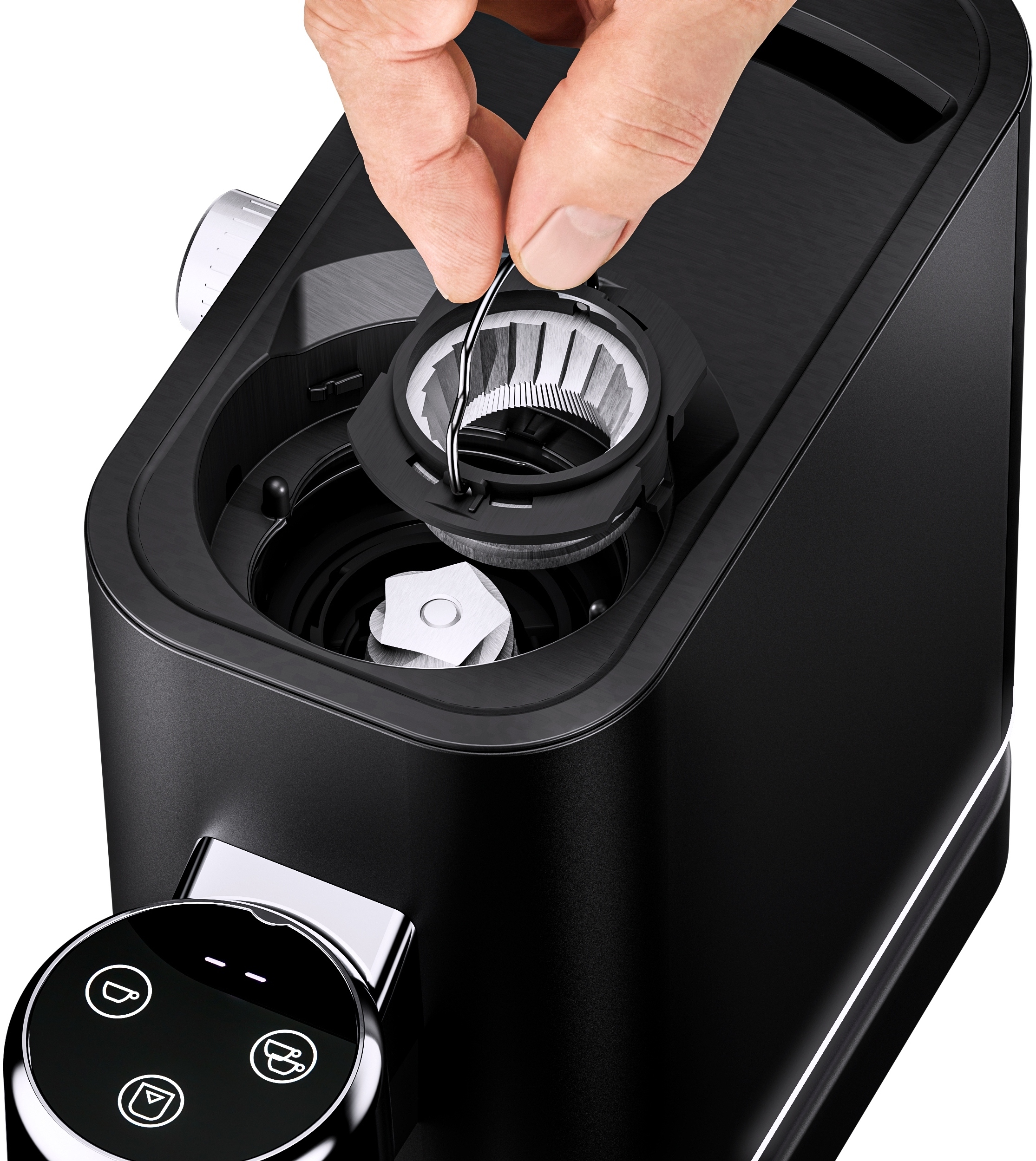 Łatwość czyszczenia – Wygodne wyjmowane żarna i pojemnik na kawę