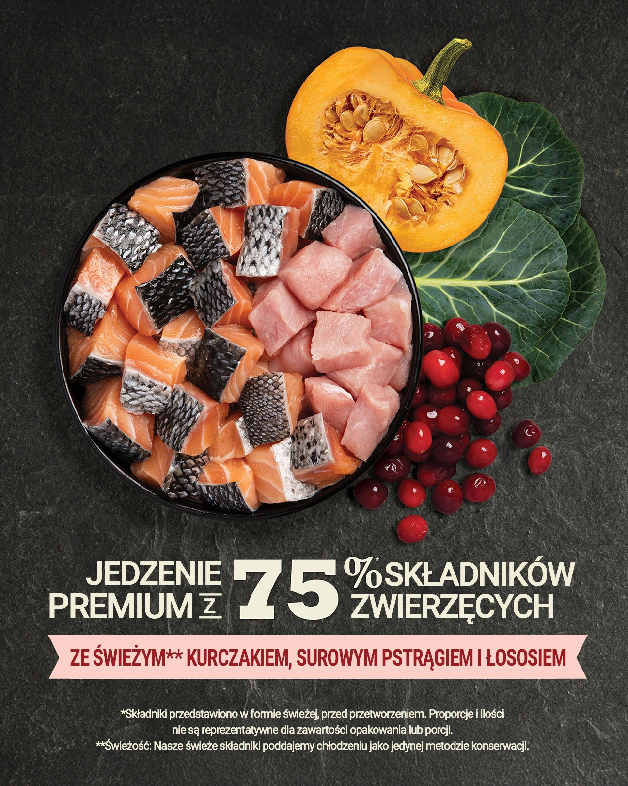 Wysoka zawartość białka – 75% składników mięsnych