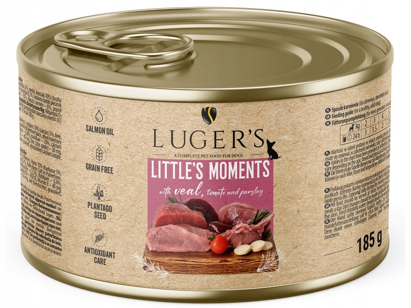 Karma mokra dla psów małych ras Luger's Little's Moments z cielęciną, pomidorem i pietruszką 185 g – Pełnowartościowy posiłek dla Twojego pupila
