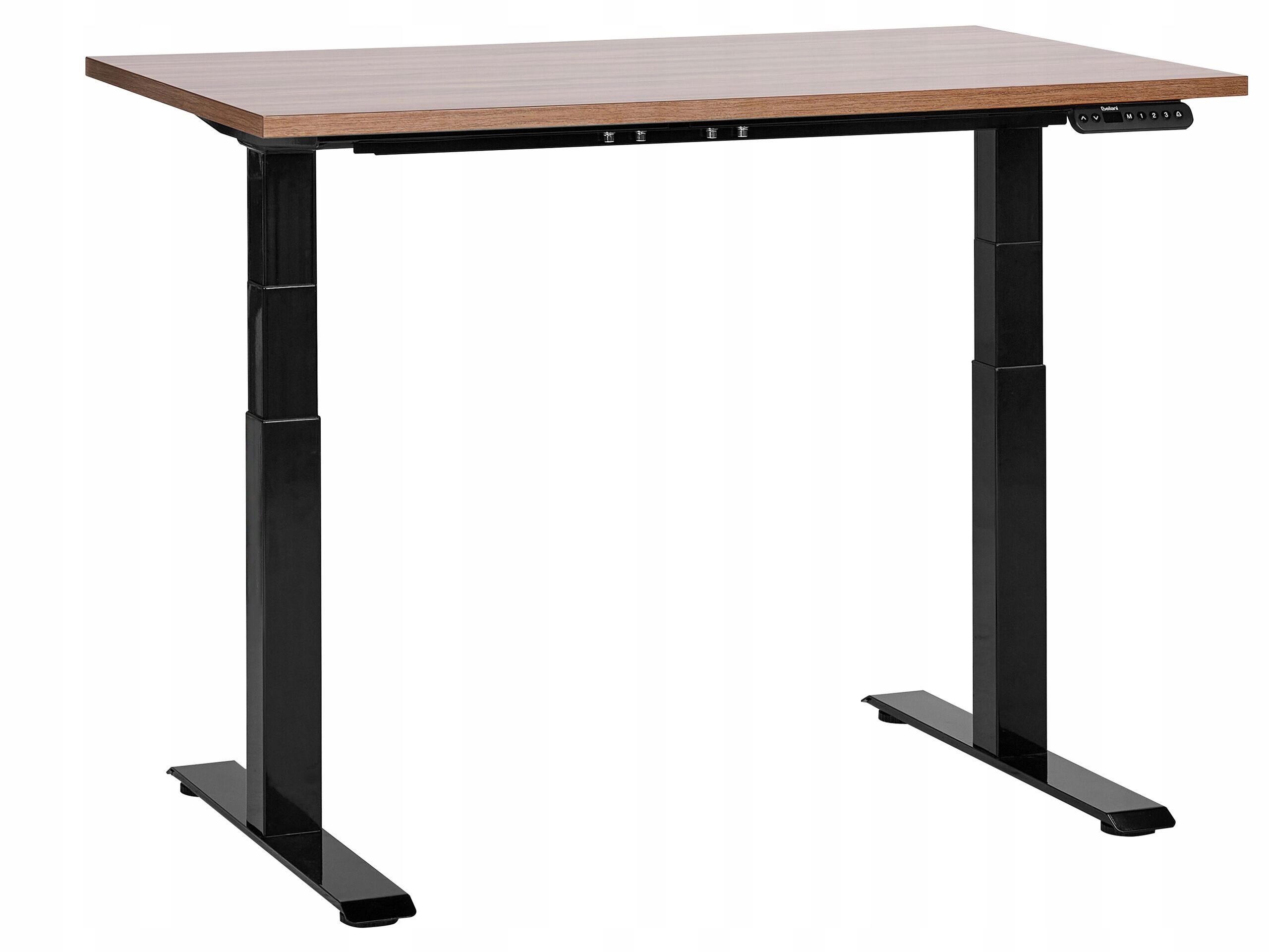 Biurko Beliani - Elektrycznie regulowane biurko 120 x 72 cm w ciemnym drewnie DESTIN III