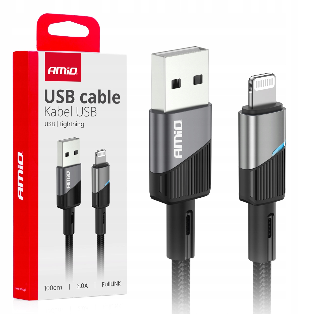 Kabel do ładowania USB-A - LIGHTNING IPHONE 3A 100cm FullLINK AMIO-03925 – Idealne rozwiązanie dla użytkowników Apple