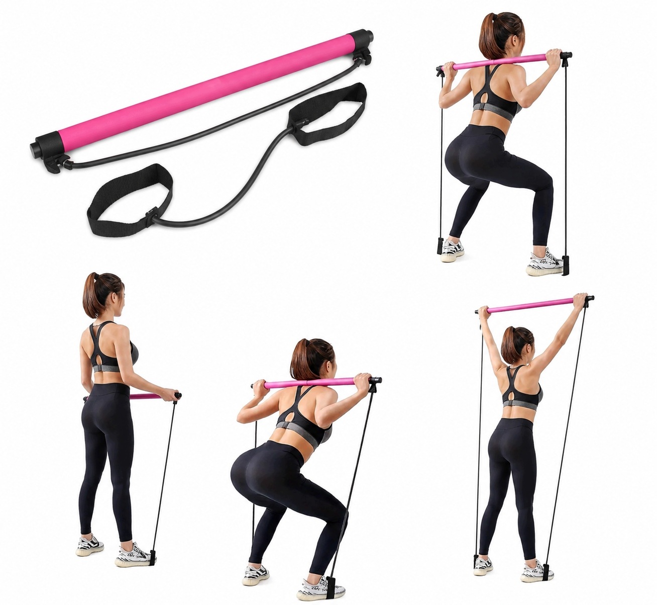 Taśmy pilates zestaw do ćwiczeń z drążkiem i gumami oporowymi 2 sztuki róż – Idealny zestaw do treningu