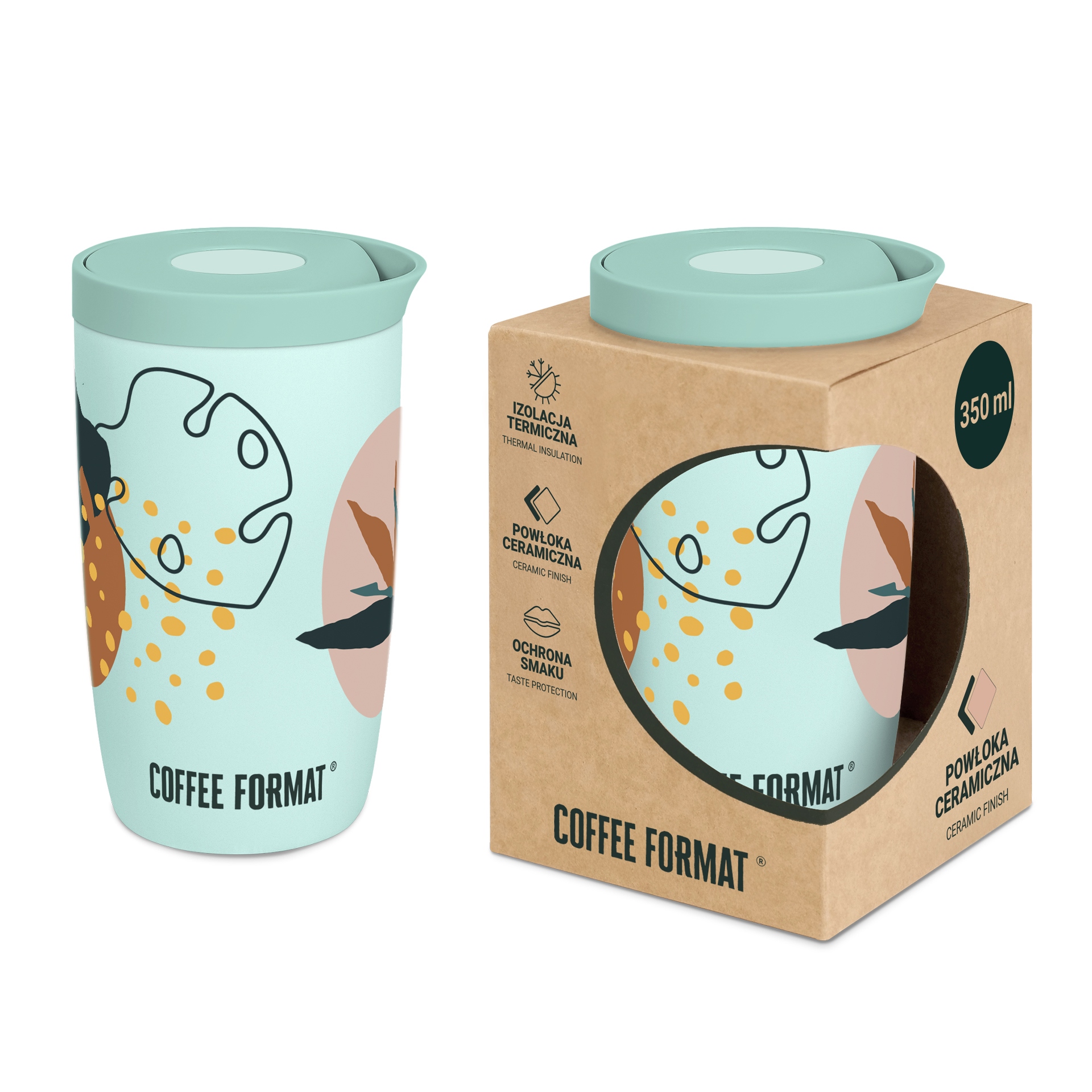Coffee Format Miętowy kubek termiczny z motywem roślin 350 ml – Elegancja i funkcjonalność w jednym