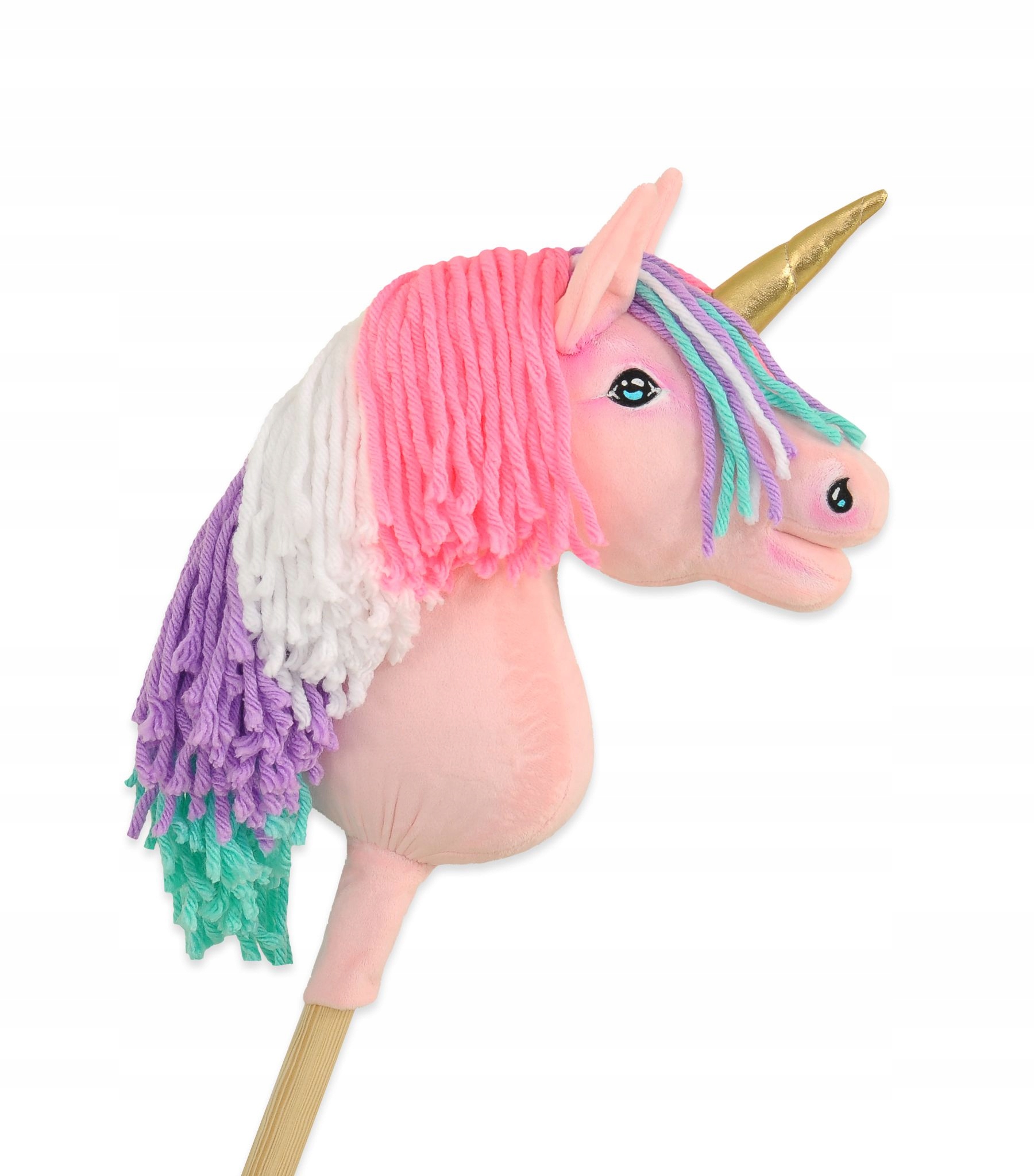 Hobby Horse Jednorożec na kiju – mały różowy z kolorową grzywą i złotym rogiem