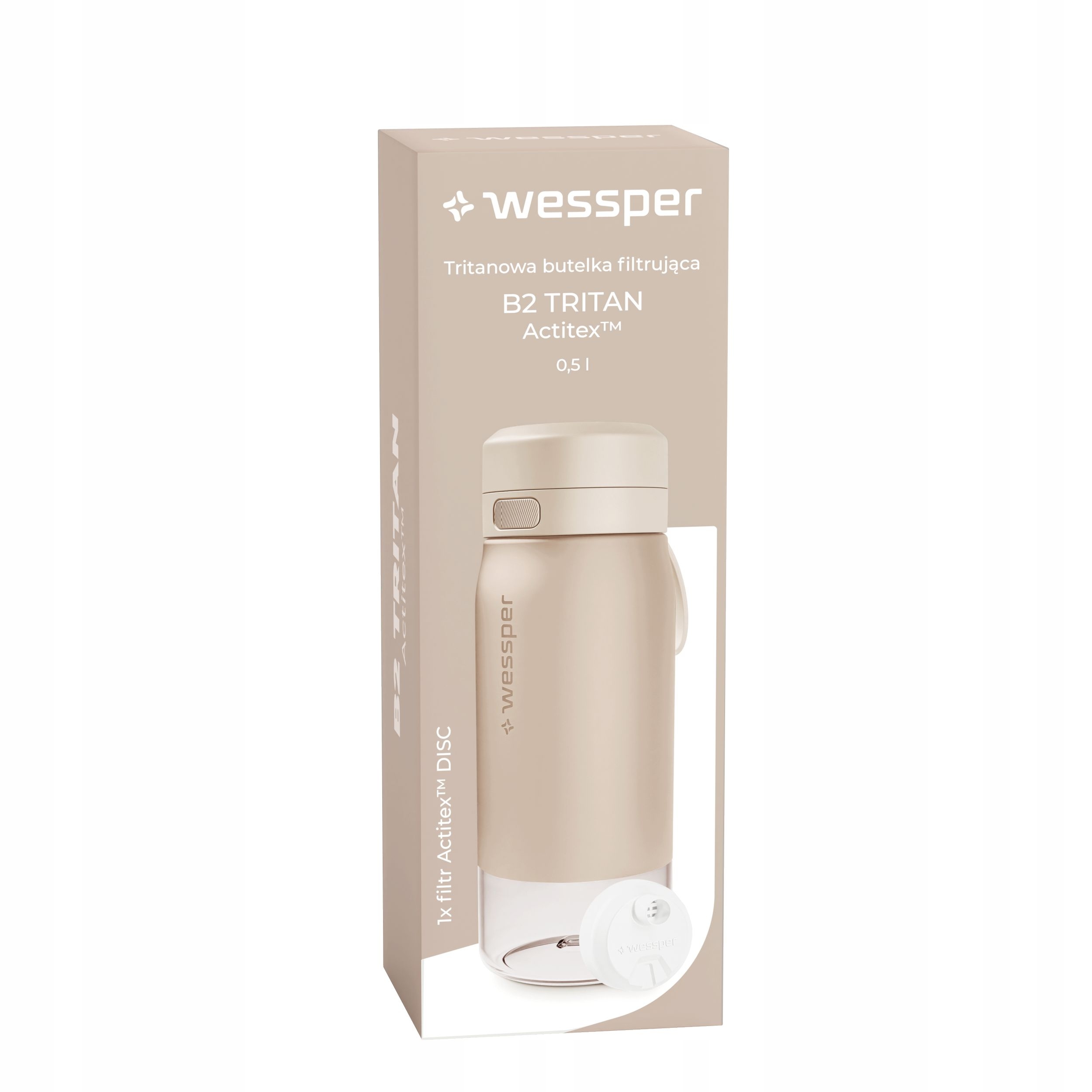 Butelka filtrująca Wessper B2 TRITAN Actitex™ 500ml – Beżowa