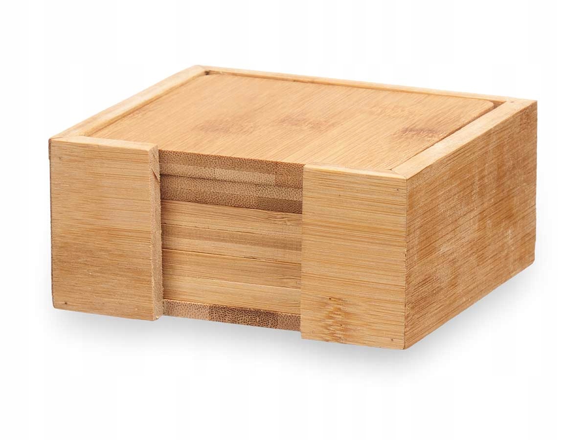 Kinvara Podstawka pod kubek drewniana SQUARE – Elegancki zestaw 6 bambusowych podkładek