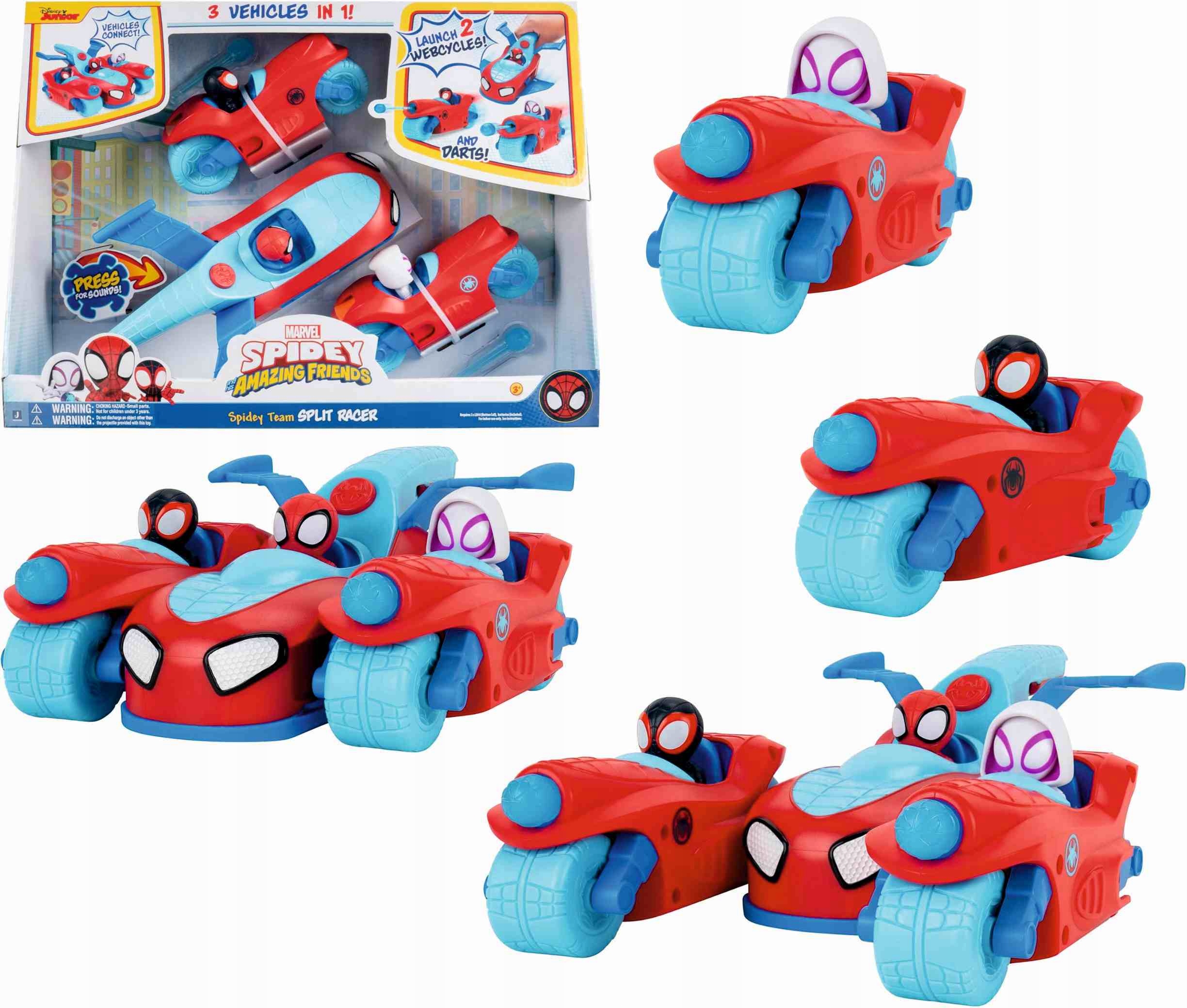 SPIDEY TEAM SPLIT RACER SFX – Zestaw 3w1 z dźwiękiem dla małych superbohaterów