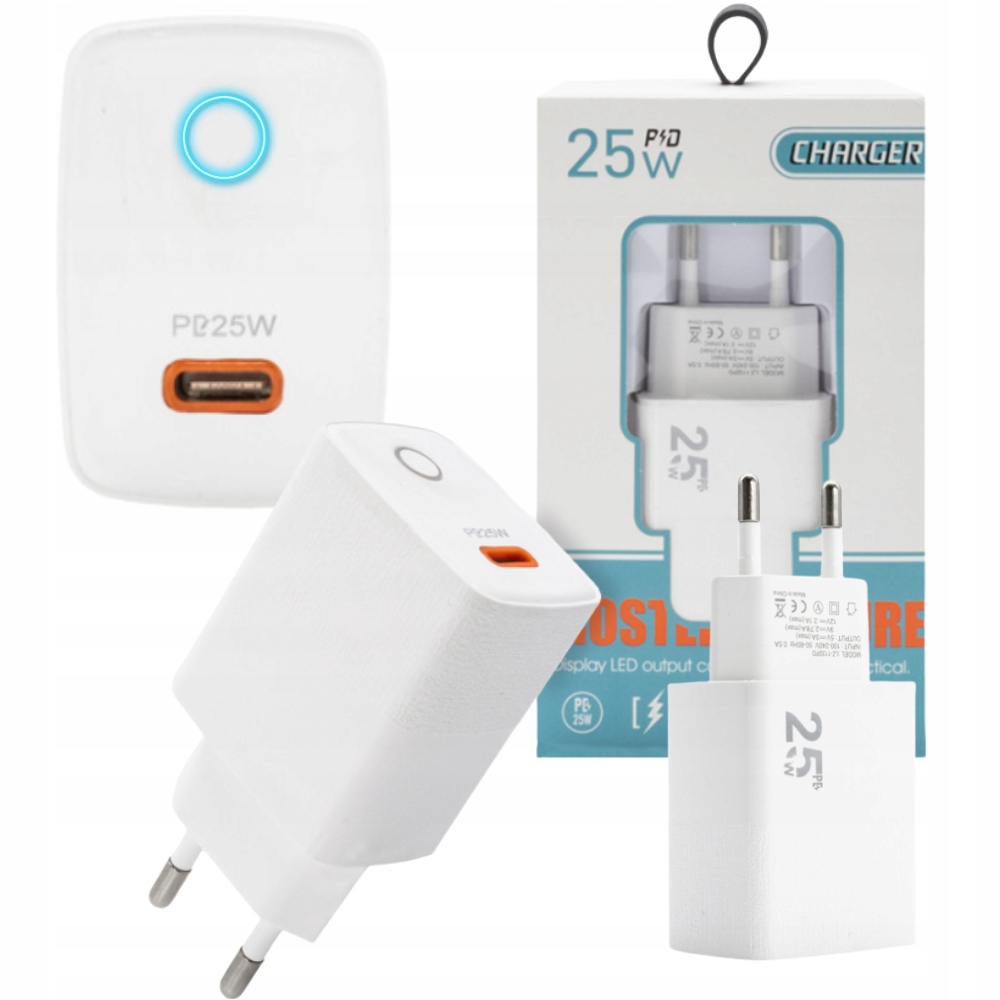 ECOBOX Ładowarka Sieciowa PAX Typ-C 25W LED PD Biała – Szybkie i efektywne ładowanie