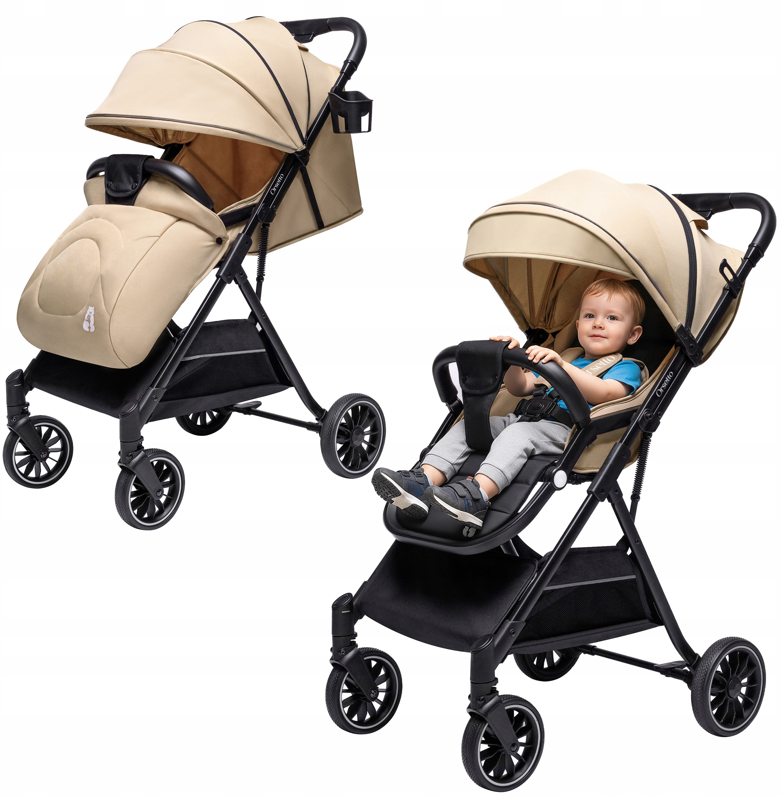 Wózek dziecięcy spacerówka Orsetto Aurora piaskowy – komfortowe spacery z dzieckiem