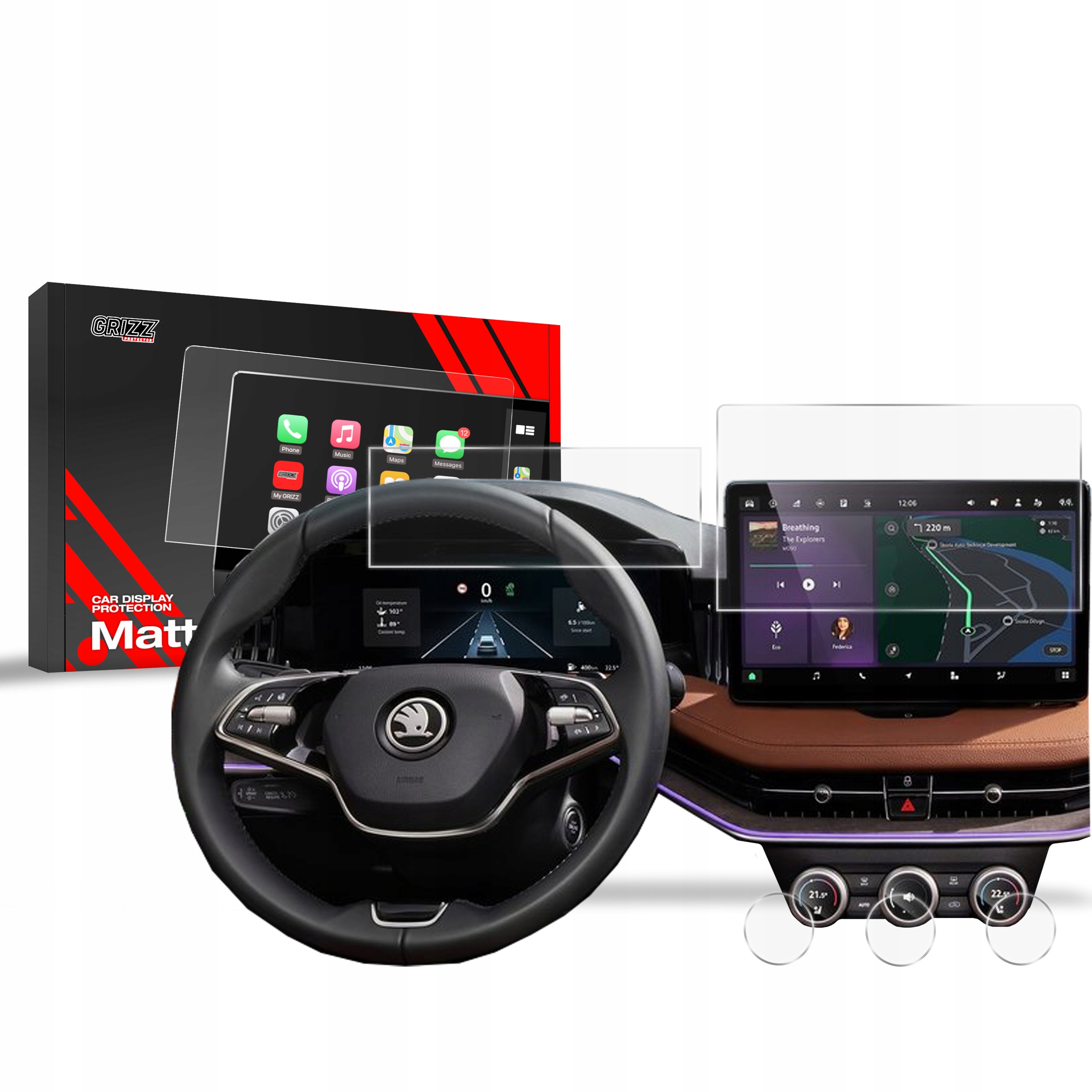Folia matowa GrizzGlass CarDisplay Protection do Skoda Kodiaq 2 10” 2024 – Ochrona ekranu na najwyższym poziomie