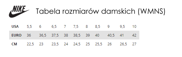 Znalezione obrazy dla zapytania tabela nike