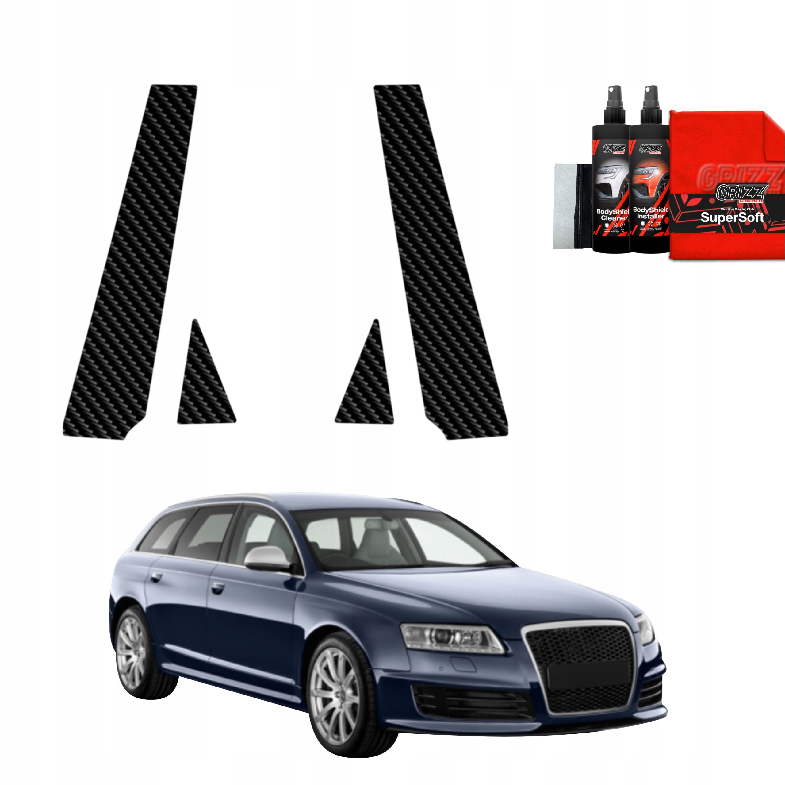 Folia karbonowa na słupki GrizzGlass BodyShield do Audi A6 C6 Avant Facelifting (2008-2011) – Idealna ochrona dla Twojego auta