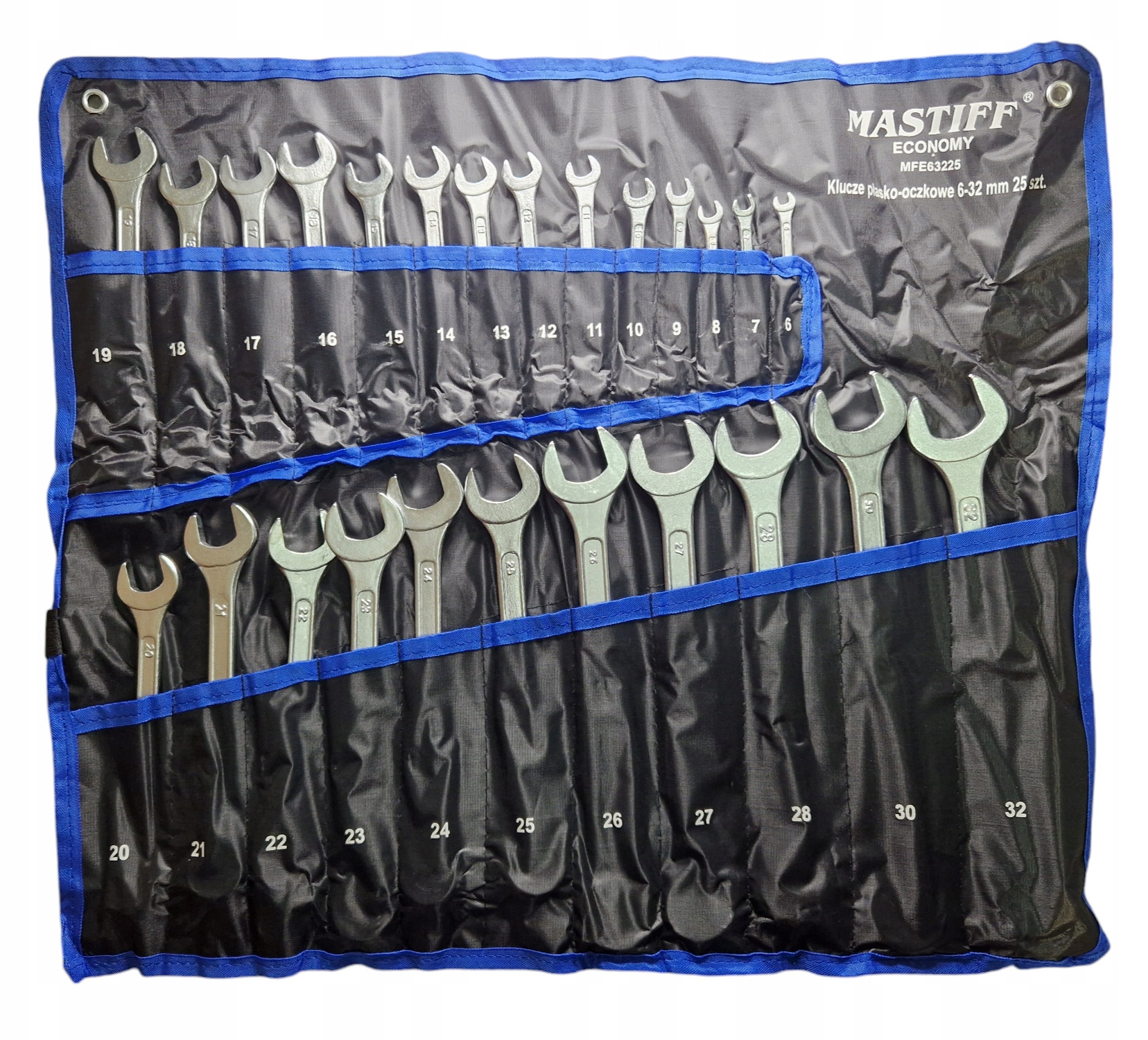 Zestaw kluczy płasko-oczkowych MASTIFF 6-32 mm – 25 sztuk w etui