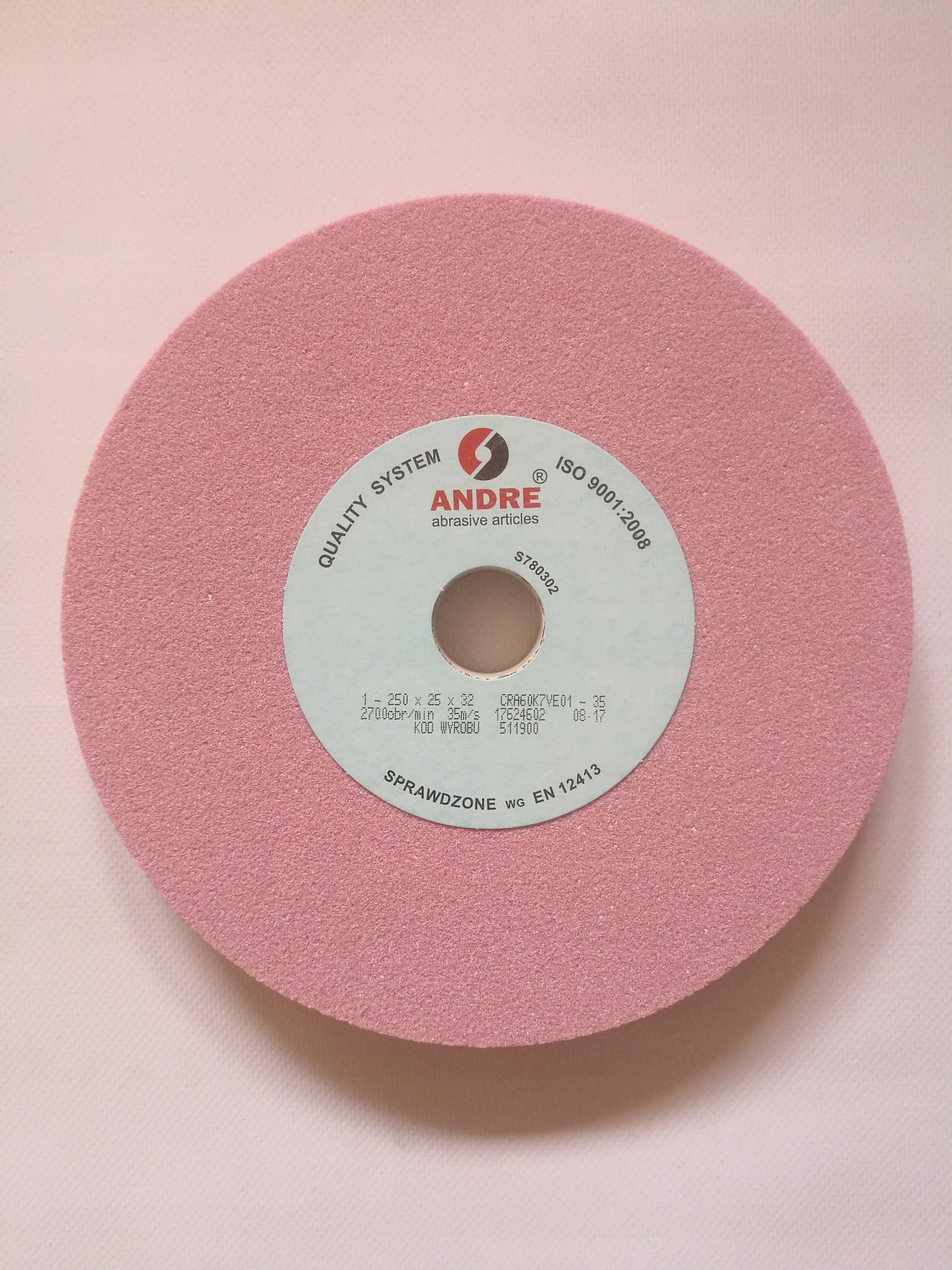 ANDRE ŚCIERNICA PŁASKA 250mm x 25mm x 32mm CRA60K7VE01-35 RÓŻOWA – Idealna do precyzyjnego szlifowania