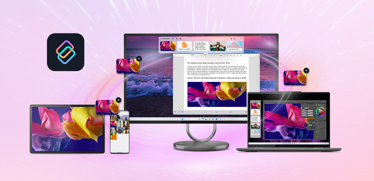 Różne urządzenia działające w ekosystemie Smart Connect: tablet, smartfon, monitor, laptop