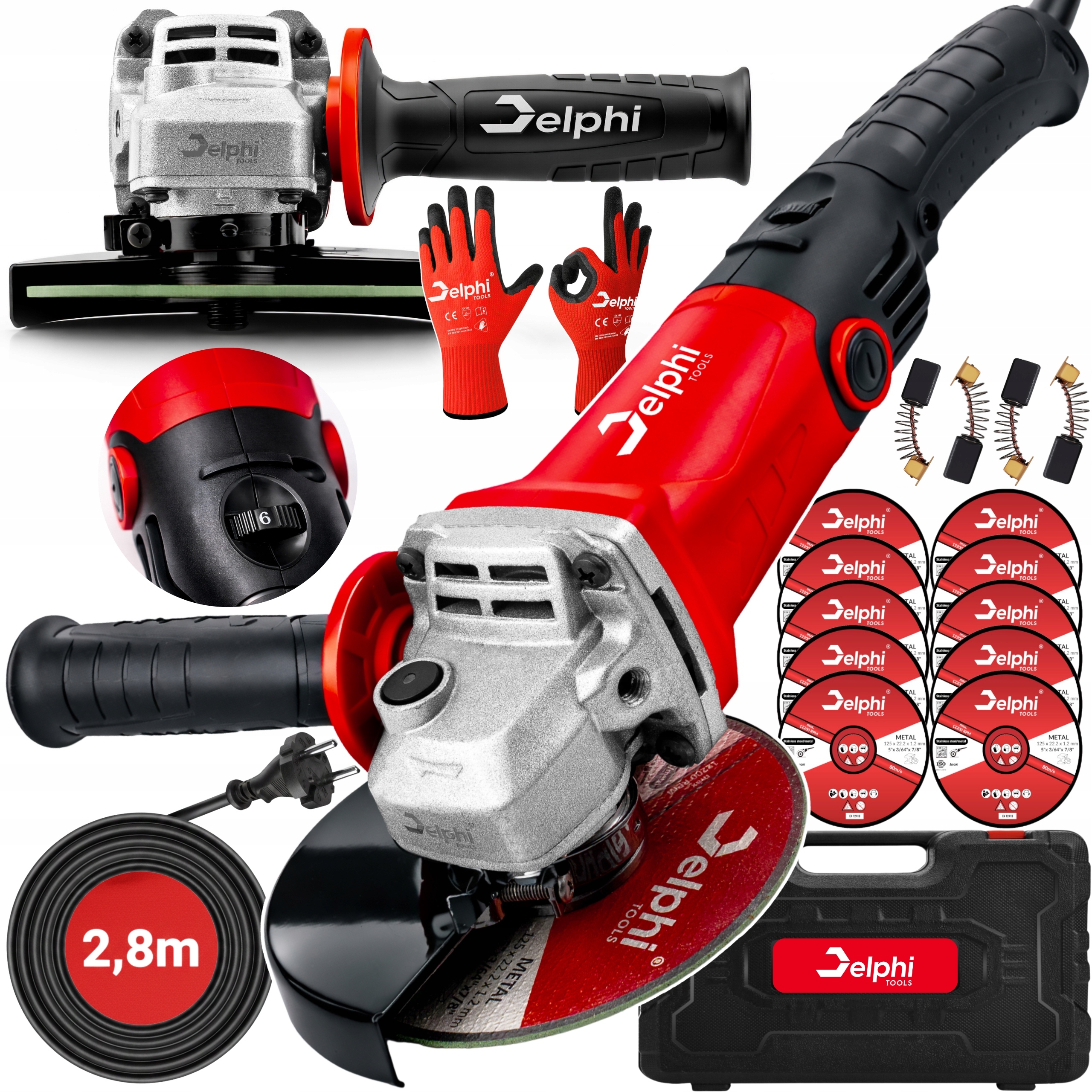 SZLIFIERKA KĄTOWA GUMÓWKA MOCNA KĄTÓWKA DIAX 125mm Z REGULACJĄ + 10 TARCZ – Niezawodne narzędzie do cięcia i szlifowania