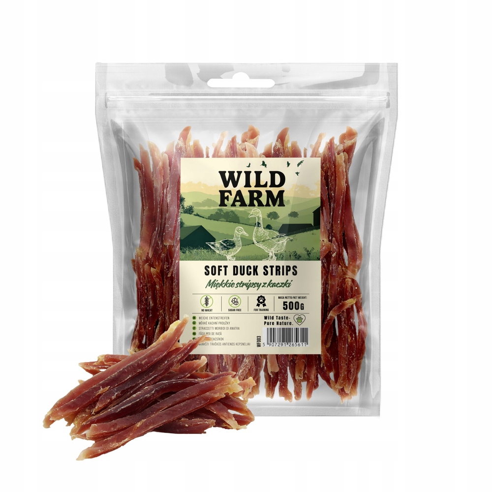 WILD FARM Miękkie stripsy z kaczki 500g – Naturalna przekąska dla psa